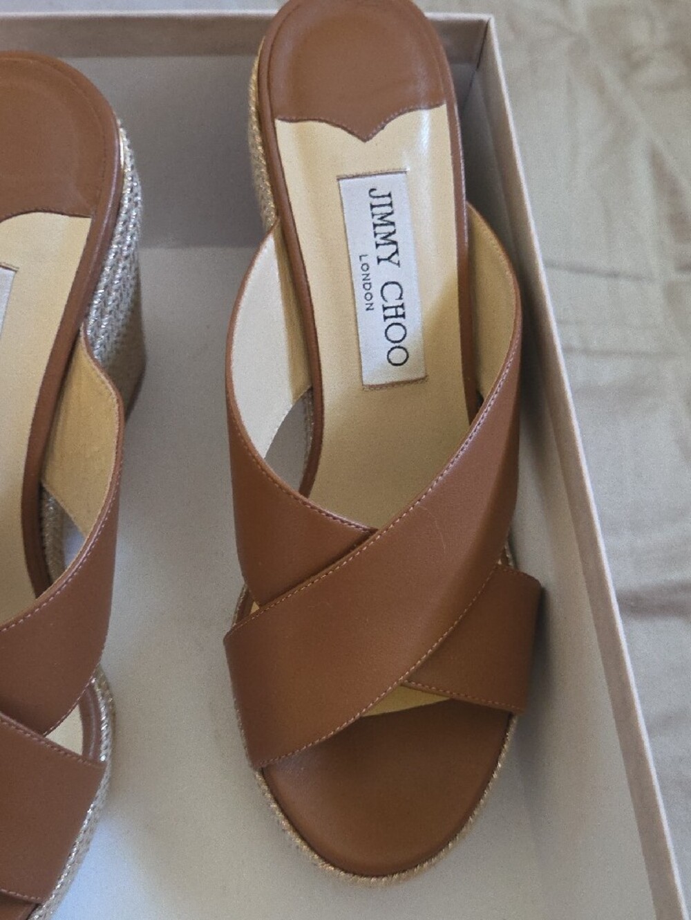 Jimmy Choo Brown Leather Espadrille Wedge Sandals - Picture 3 of 8